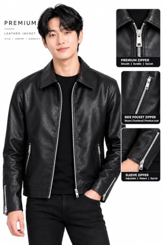 Generic ZYROX Men's Faux Leather Biker Jacket, Black, 2XL - Image 5