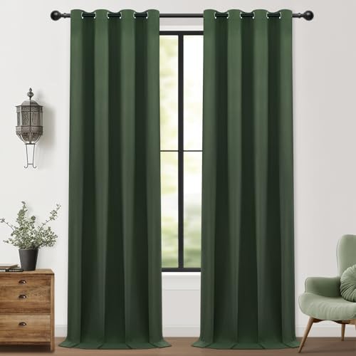 MRTREES 100% Cortinas Opacas de Lino Dormitorio Matrimonio 2 Piezas 132x245 CM, Cortina Termica Aislante Frio y Calor para Salon Modernas Habitacion Cortinas Cocina Largas con Ojales, Verde Oliva