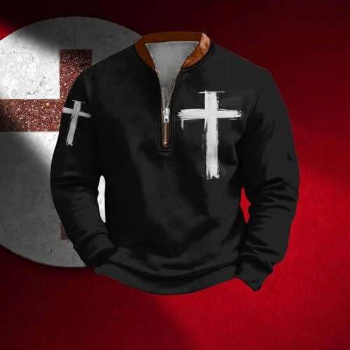 Aimery Mens Christian Sweatshirts Casual 1/4 Zip Jacket Jesus Cross Print Sweatshirt Fall Christian Sweatshirts For Men2