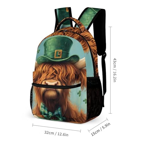 Highland Cow St Patricks Day Travel Backpack Casual Daypack Shoulder Bag with Adjustable Shoulder Straps2