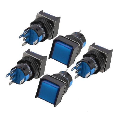 Interruptor de botón DIGITALJIMS 1P2T cuadrado azul 12 V con luz, pack de 5 unidades