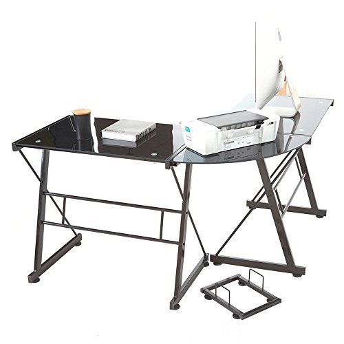 L-Shape Corner Computer Desk Pc Glass Laptop Table Workstation Home Office Black #TOP3