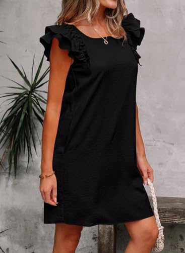 Image of Falechay Womens Summer Dresses Bow Tie Back Sundresses for Women Ruffle Short Sleeve Dress Casual Cute Sundress with Pockets