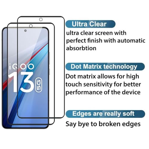 Image of Tempered Glass Screen Protector Compatible with iQOO 13 (6.82 Inches), 9H Hardness HD Clear Anti Scratch Bubble Free Easy Installation, Pack of 2