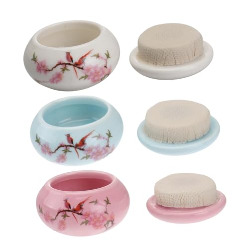 GALPADA 3 piezas Botes de Mini para Almacenamiento de Maquillaje y Té Frascos Pequeños de Porcelana con Diseño Elegante y Tapa Colores Blanco Azul y Rosa Resistentes y Portátiles para Uso