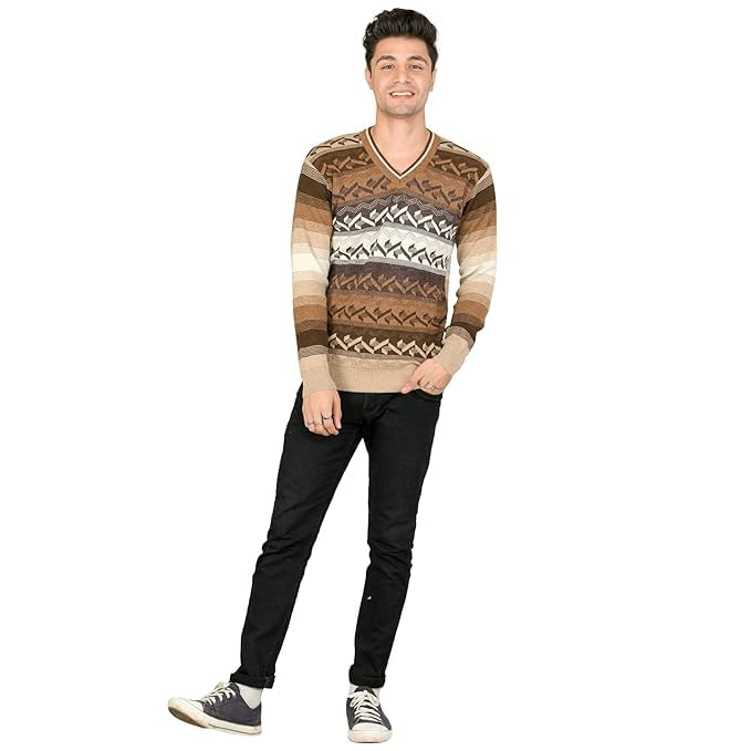 Men's V-Neck Woolen Pullover Cardigan, Self Design Print, Rainbow Fabric, Winter Wear, Free Size-picture-44