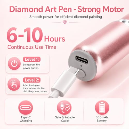 Image of Wireless Electric Diamond Art Pen, Vacuum Diamond Painting Pen No Wax Needed, 150 Ergonomic Tip, Quiet Lightweight & Rechargeable Diamond Art Accessories for Adults (Pink)