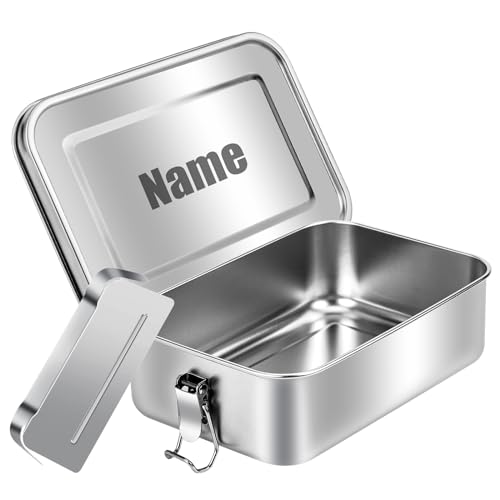 CQSXM Fiambrera personalizada con texto grabado, fiambrera de acero inoxidable con compartimentos, a prueba de fugas, divisor móvil, respetuosa con el medio ambiente y sin BPA, para niños y adultos