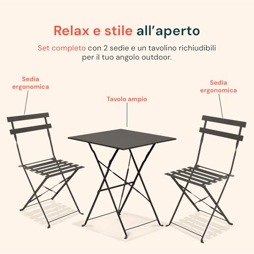 Salon de jardin extérieur Koby en métal pliable ensemble table chaises
