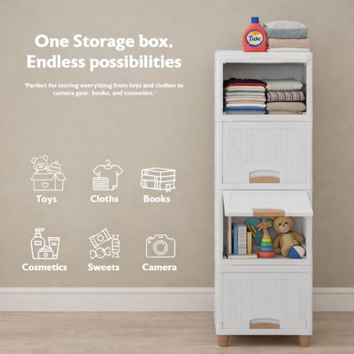 Image of Jefa Plastic Modular Drawer Storage Chest of Drawers Organizer Storage Box, Large Stomo Racks for Multipurpose Anti-Slip Shoes Organizers (white, 5)