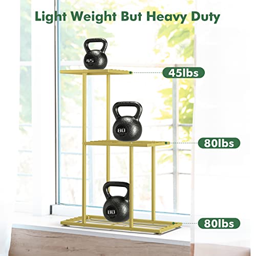 Easoger Plant Stand Rack 3 Tier, Metal Plant Stands For Flower Pot, Heavy Duty Potted Holder For Multiple Plants, For Window Garden Balcony Living Room, Gold #TOP3