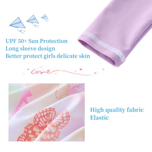 Image of UMELOK Girls Long Sleeve Rash Guard One Piece Swimsuits with UV Protection Sunsuit