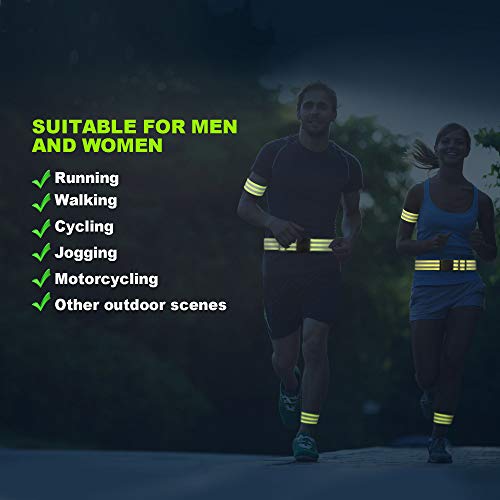 Morbeste 6 PCS Reflective Running Gear, High Visibility Glow Safety Reflective Belt or Sash, Lightweight Reflective Band Strap for Running, Walking, Cycling - Fits Women, Men, Kids (Green) - Thumbnail 4