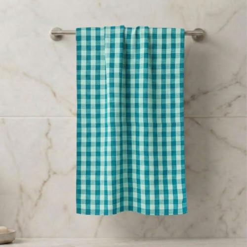 Athom Living Premium Cotton Bath Towel Green Checks 75x150 cm, Lightweight, Quick Dry, Super Soft & High Absorbent, Gentle on Skin, Durable Fabric, Ev