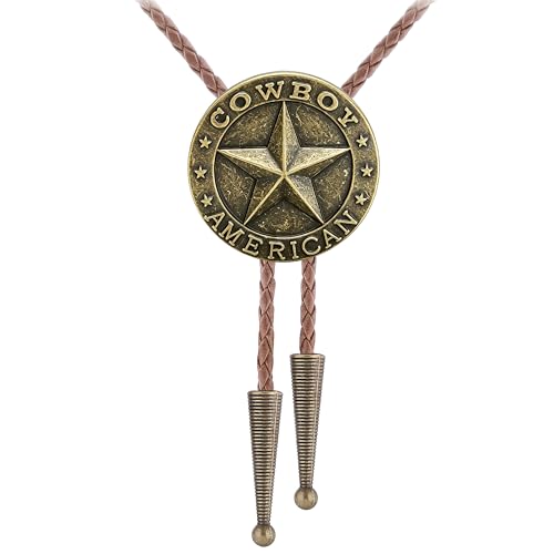 Image of Jeilwiy Bolo Tie for Men Western Cowboy Tie Necklace Gold Bolo Tie Leather Necktie Halloween Tie Accessories for Women