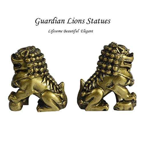 Estatua de Leones Guardianes Feng Shui en Resina Bronce miniatura 2