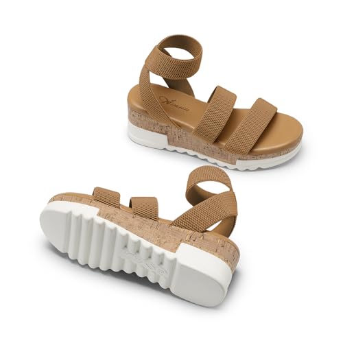 Image of Athlefit Women's Platform Wedge Sandals Summer Open Toe Elastic Ankle Strap Casual Flatform Sandals