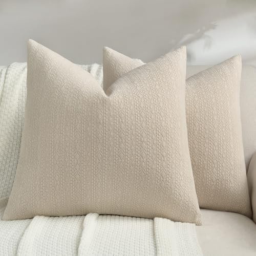 FUTEI Beige Chenille Throw Pillow Covers 18x18 Inch Set of 2,Soft...
