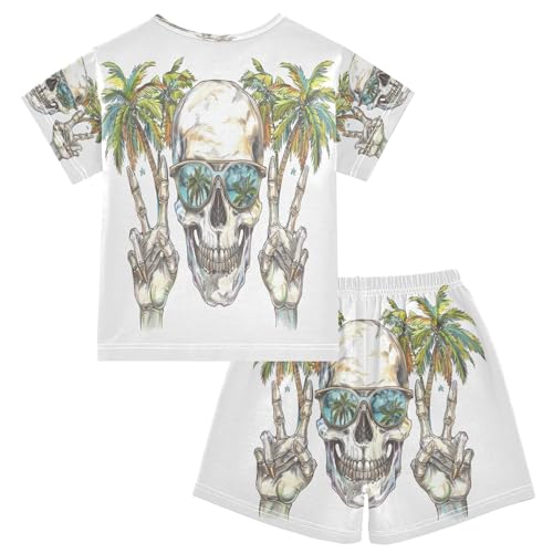 senya Short Sleeve Pajamas Sets Summer Cotton Sleepwear Skull Wearing Sunglasses2
