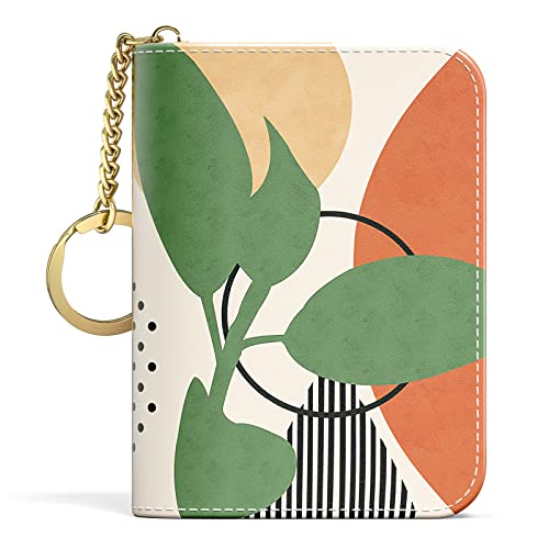 Image of Aiawoxc Credit Card Holder, Small RFID Wallet Slim Leather Card Organizer Case with Zipper and Keychain, Modern Abstract Art
