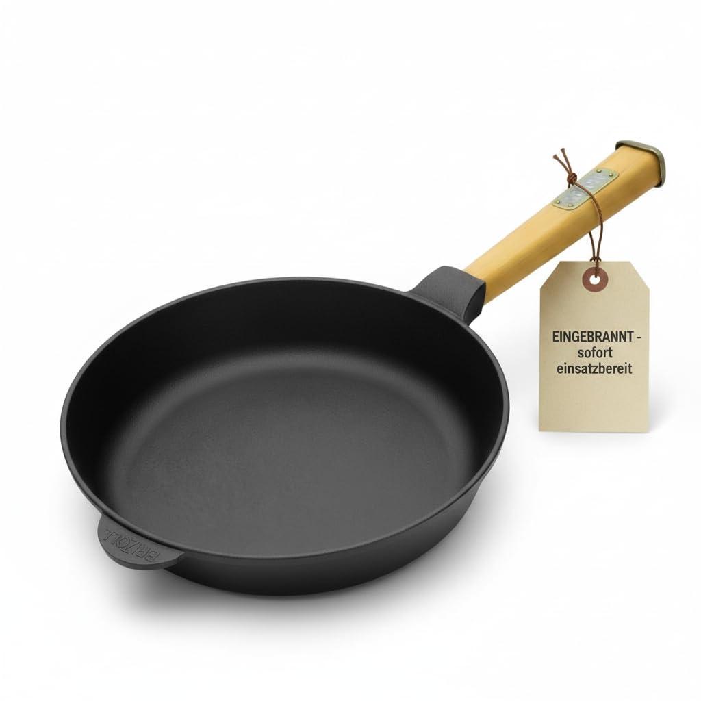 Poêle en fonte 28 cm d'exception avec élégante poignée en bois