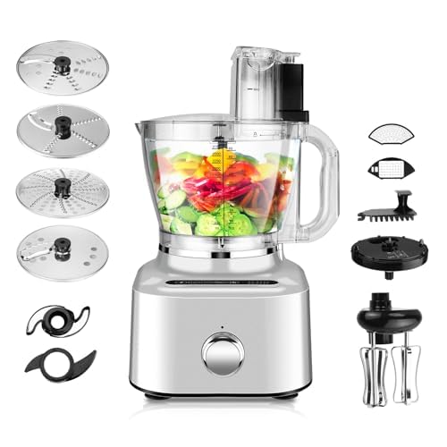 Homtone 16 Cup Food Processor, 11-in-1 Aluminum-Diecast 5 Preset Modes 8 Blades- Chopping,...