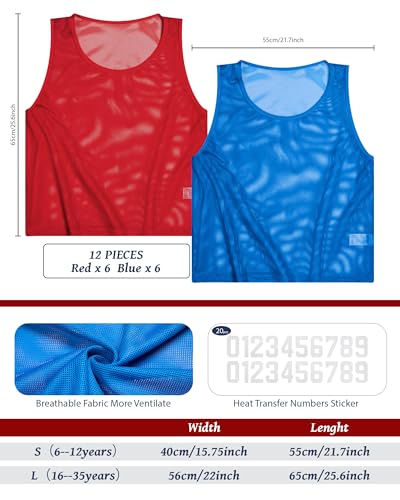 Boyiee Pinnies Scrimmage Vests, Nylon Mesh Team Practice Jersey Youth Pinnies for Sports Basketball Soccer Football(Red and Blue,6-12 Years) - Image 3