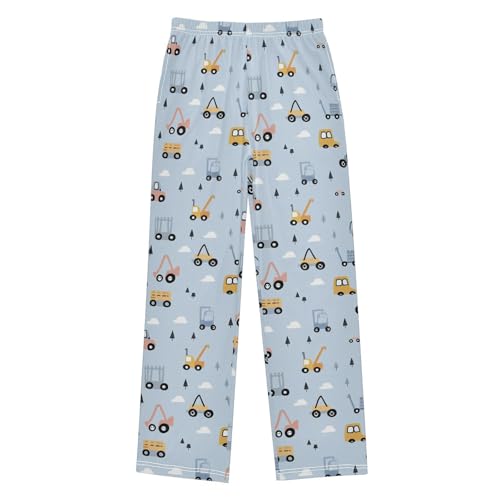 Pajama Pants Sleep Pants Soft Elastic Waist Pajama Lounge Pants Simple Construction Transport Car for 6-14 Years Old
