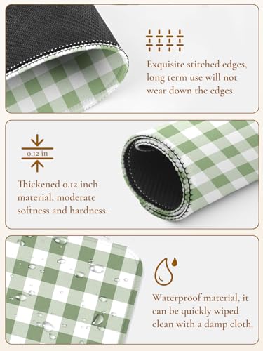 Image of Square Cute Checkered Mouse Pad with Stitched Edge, Premium Waterproof Cloth Aesthetic Small Plaid Mouse Mat, Non-Slip Rubber Base Funny Mousepad Desk Accessories,Green White
