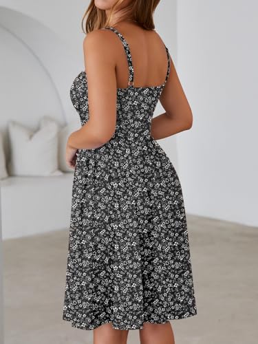 Image of YATHON Summer Mini Corset Sun Dress for Women Short Casual Square Neck Lace Up Floral Beach Vacation Dresses with Pockets