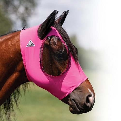 Professionals Choice Comfort-Fit Fly Mask | Smooth Stretchy Material | Mesh Around the Eyes and Ears Allows for Clear Vision and Keeps Flies and Bugs Away | Pink Horse Size