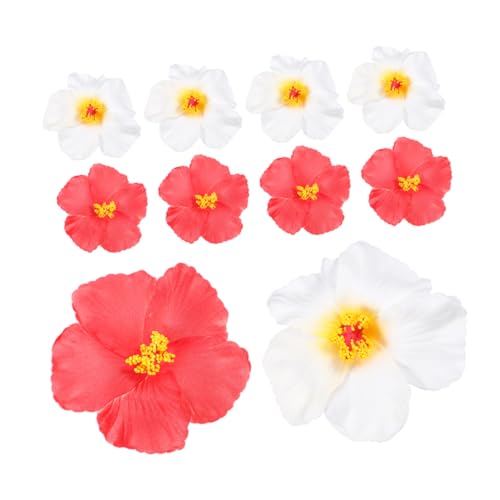 Levemolo 10 Piezas Flores Artificiales Tropicales Hibisco Hawaiano, Decoración para Fiestas Luau, 5 Rojas y 5 Blancas, Flores Resistentes sin Olor para Hogar y Eventos