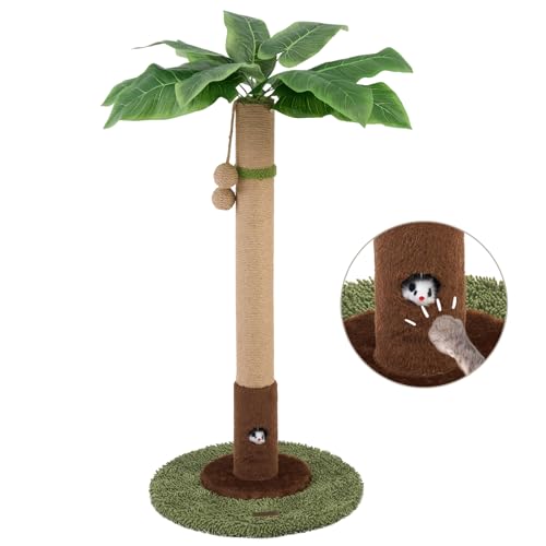 Woochpet Cat Scratching Post for Indoor Cats and Kitten - 35.43 Tall Cat Scratching Post with Sisal Rope Palm Tree Cat Scratch Post with Hanging Ball (35.4-Green 35.4in)