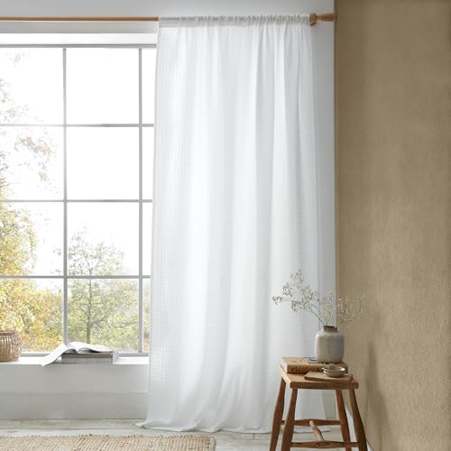 Pineapple Elephant Muscat Waffle 140x229cm Slot Top Voile Curtain Panel White, W 55.1" x L 90.2" (1 Panels)