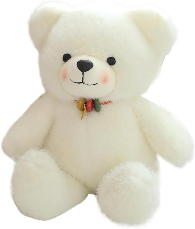 12inch Teddy Bear Stuffed Animal with Necklace, Soft Teddy Bear Plush Toys, Birthday Xmas Gifts for Kids (White)