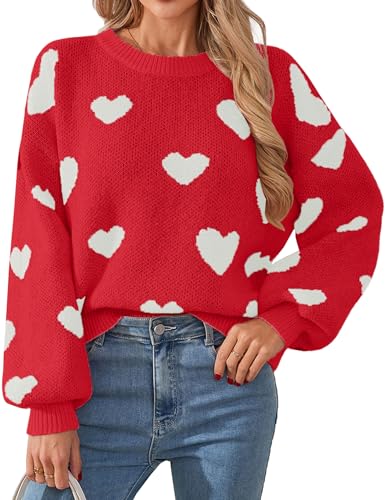 Image of Libsorge Womens Valentine Heart Sweater 2026 Valentines Day Trendy Cute Oversized Long Sleeve Pullover Sweaters