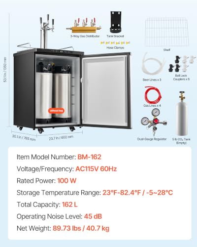 Image of VEVOR Beer Kegerator, Triple Tap Home Draft Beer Dispenser for Ball Lock