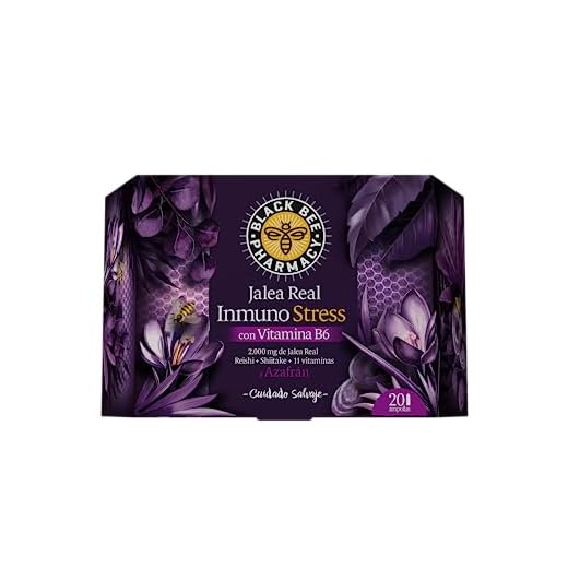 Black Bee - Jalea Real Inmuno Stress, Complemento Alimenticio con Jalea Real, Vitamina B, Reishi, Shiitake y Azafrán, Defensa y Bienestar Mental - 20 Ampollas