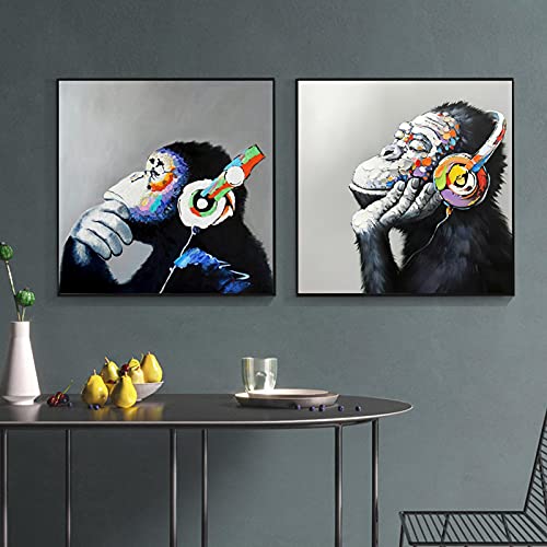 Toile graffiti gorille multicolore - Set de 2 affiches murales 60x60cm