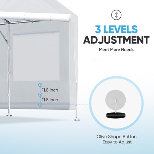 Image of ADVANCE OUTDOOR Carport Replacement Window Sidewall 10 /12x20 ft, Heavy Duty Waterproof & UV Protected, Easy Installation with Ball Bungees, White, One Sidewall Only