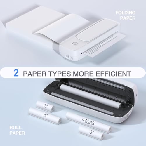 Image of Thermal Printer, Portable Printer Thermal Printing Wireless for Travel, Inkless Printer Compatible with Mobile Phones & PC (White)
