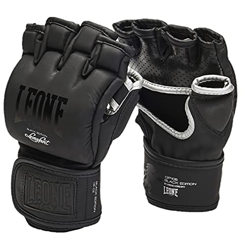 Leone 1947 MMA Training Handschuhe - Black Edition - Schwarz - MMA Grappling Freefight Training Handschuhe mit Daumenschutz, gepolstertem Handrücken und Air Cool Innenhand (L)