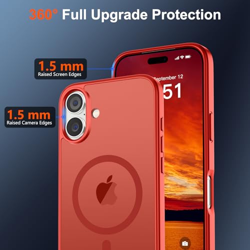 Image of SUPFINE Magnetic for iPhone 17 Case (Compatible with MagSafe)(Military Grade Drop Protection) Translucent Matte Shockproof with Anti-Fingerprint Phone Cover 2025,Red