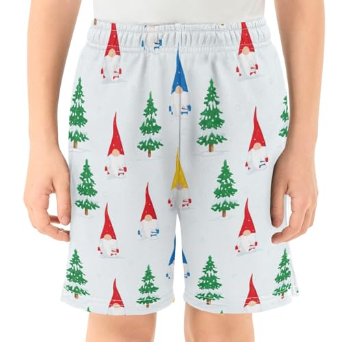Christmas Gnomes Trees Athletic Shorts with Zipper Pockets, Youth Boys Athletic Running Shorts for Summer2