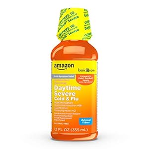 Amazon Basic Care Severe Daytime Cold and Flu, Maximum Strength Liquid Cold Medicine, Non-Drowsy, Multi-Symptom Relief, for Adults and Children Age 6 and Over, Original, 12 fl oz (Pack of 1)