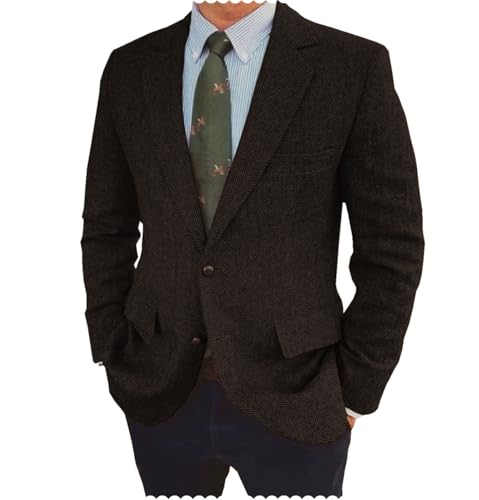 Men's Herringbone Blazer Jacket Slim Fit Notch Lapel Wool Blend Sports Coat3