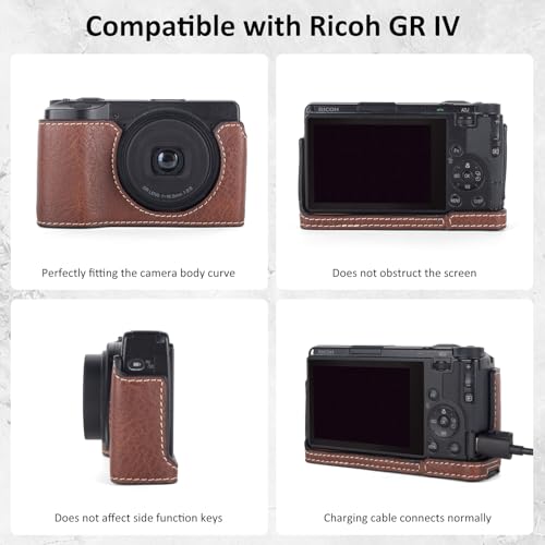 Funda para cámara Ricoh GR IV/III/IIIX de cuero PU marrón miniatura 2