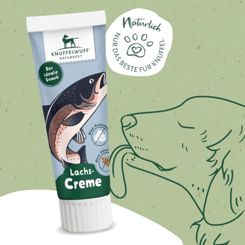 Knuffelwuff Tuben Snack Hunde Leckerlis Lachscreme 12er Pack - mit extra viel frischem Fisch - ohne Konservierungsmittel, ohne Zusatz von Zucker und Getreide - Ideal auch für Welpen - Made in Germany