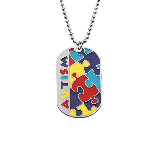 CHOORO Autism Puzzle Piece Dog Tag Necklace/Keychain Asperger Awareness Jewelry Gift for Autism Mom/Autism Teacher