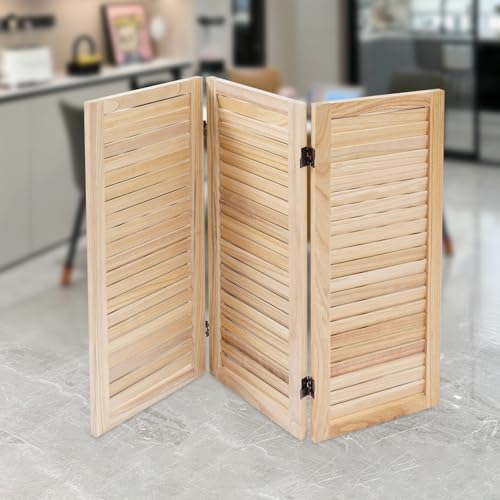 31.9H Wood Room Divider 3 Panel Short Small Folding Privacy Screen Indoor Half Wall Wood Entryway Partition for Home Bedroom Office